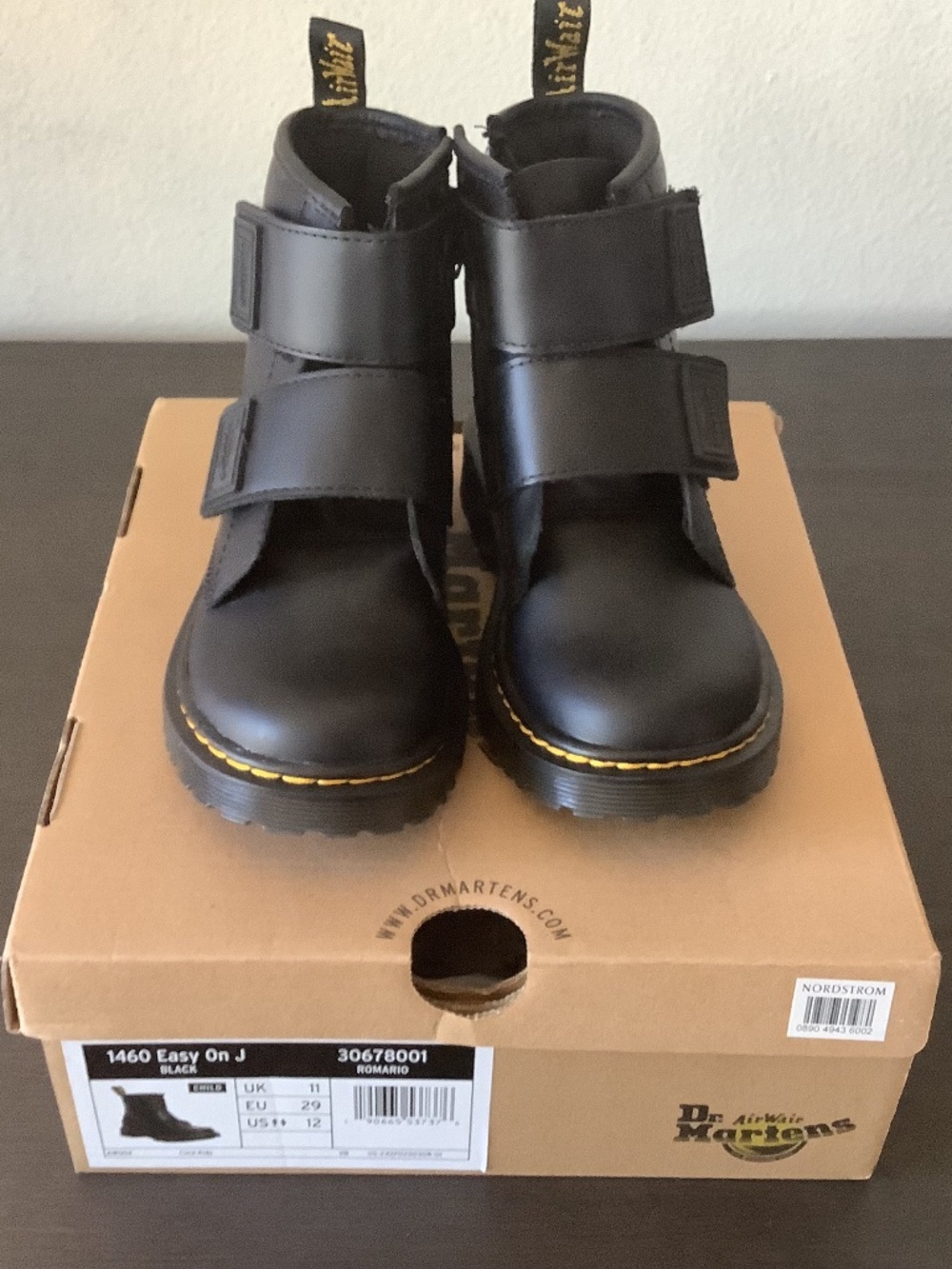 New Dr. Martens Boots Kids Size 12 Black Leather 1460 Easy On J Ankle Strap Zip